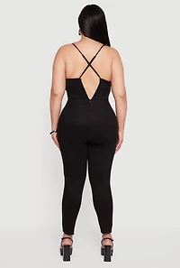 Womens Plus Faux Suede Sleeveless Jumpsuit,
