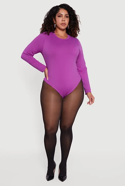 Plus Double Layer Long Sleeve Crew Neck Bodysuit