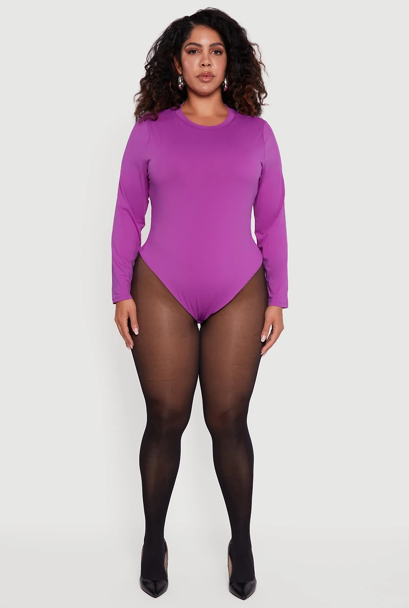 Plus Double Layer Long Sleeve Crew Neck Bodysuit