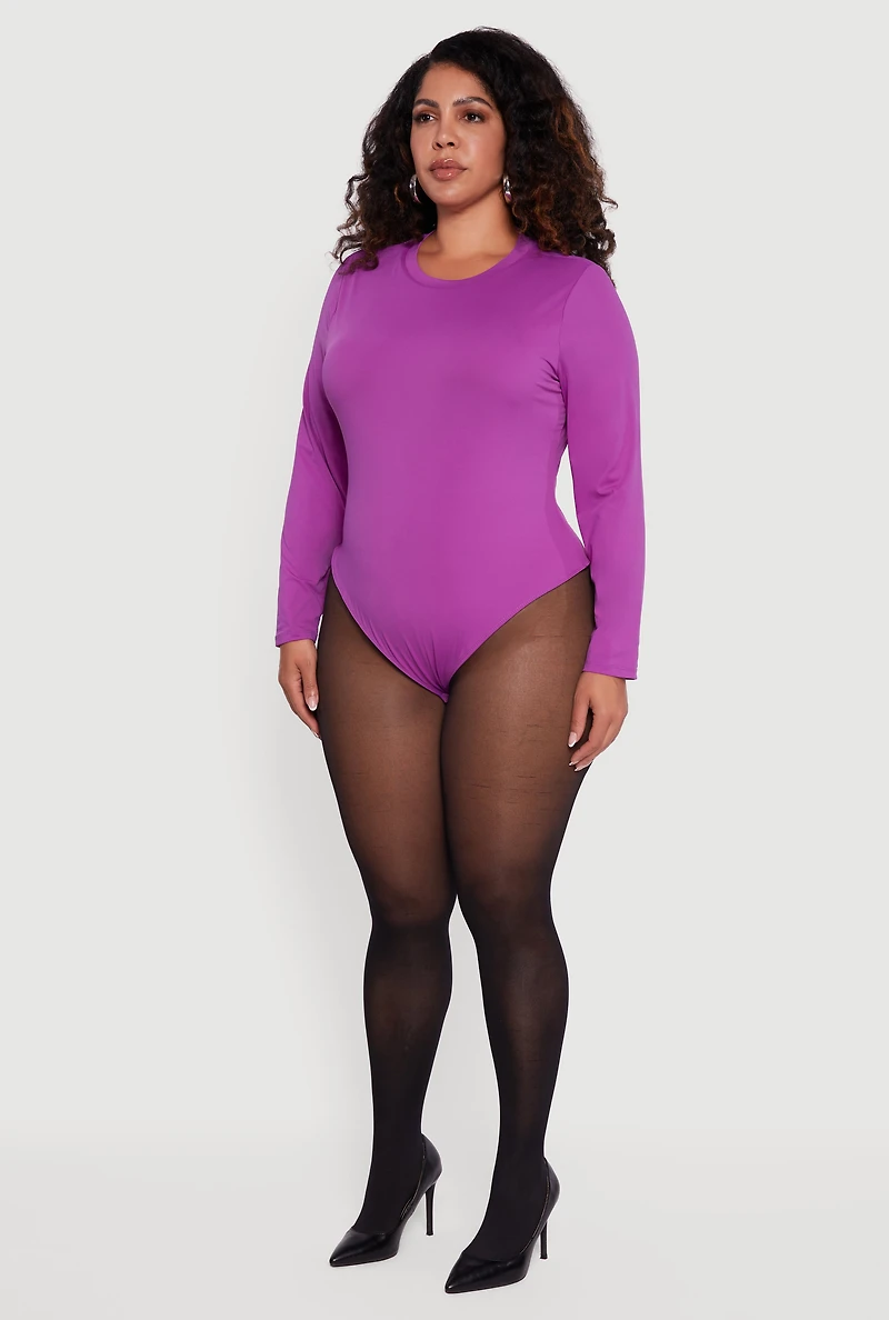 Plus Double Layer Long Sleeve Crew Neck Bodysuit