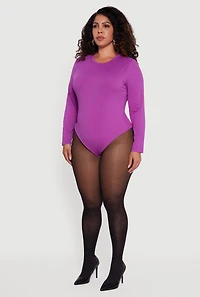 Plus Double Layer Long Sleeve Crew Neck Bodysuit