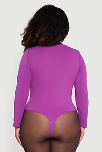 Plus Double Layer Long Sleeve Crew Neck Bodysuit