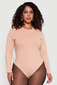 Womens Plus Double Layer Long Sleeve Crew Neck Bodysuit, 2X