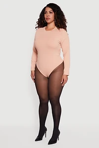 Plus Double Layer Long Sleeve Crew Neck Bodysuit