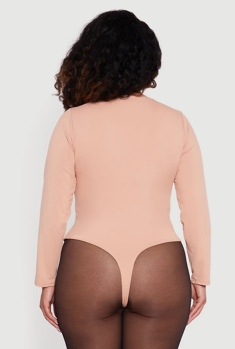 Plus Double Layer Long Sleeve Crew Neck Bodysuit
