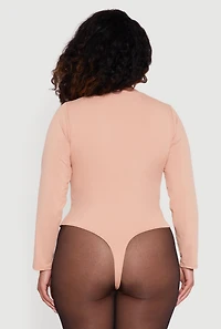 Plus Double Layer Long Sleeve Crew Neck Bodysuit