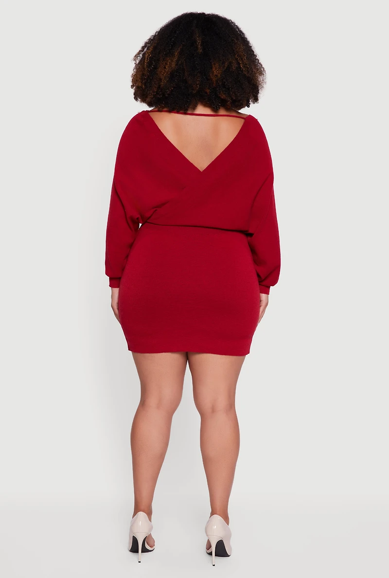 Plus Faux Pearl Studded Wrap Sweater Dress