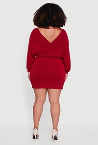 Plus Faux Pearl Studded Wrap Sweater Dress