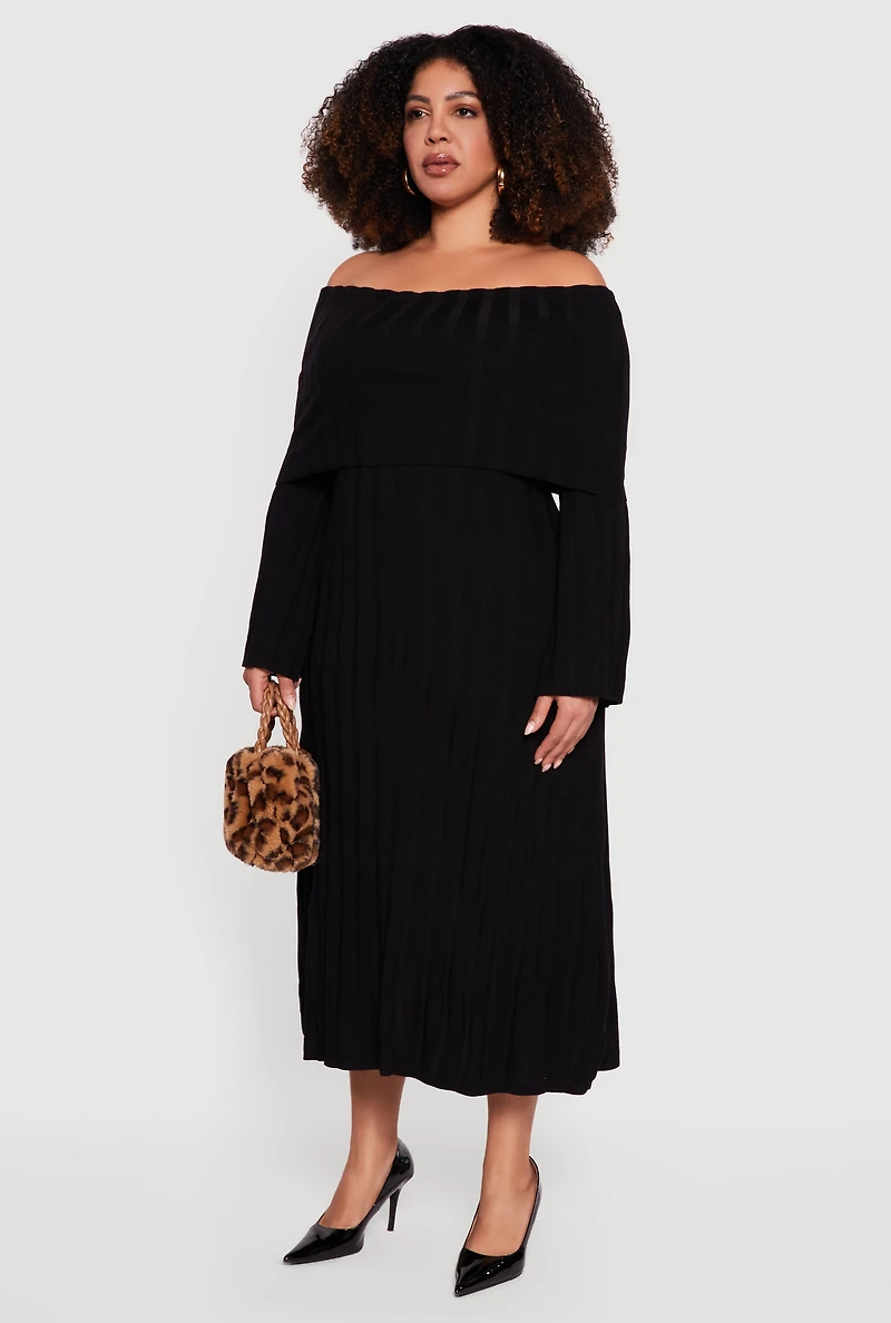 Plus Almost Famous Fold Over Off the Shoulder Dress