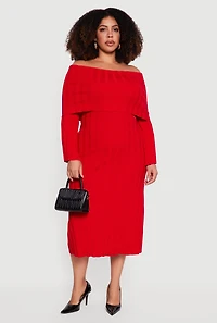 Plus Almost Famous Fold Over Off the Shoulder Dress