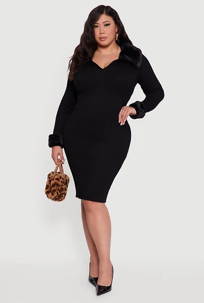Plus Sweater Dress with Removable Collar and Cuffs