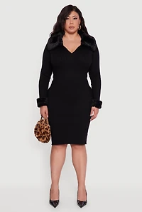 Plus Sweater Dress with Removable Collar and Cuffs