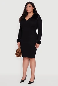 Plus Sweater Dress with Removable Collar and Cuffs