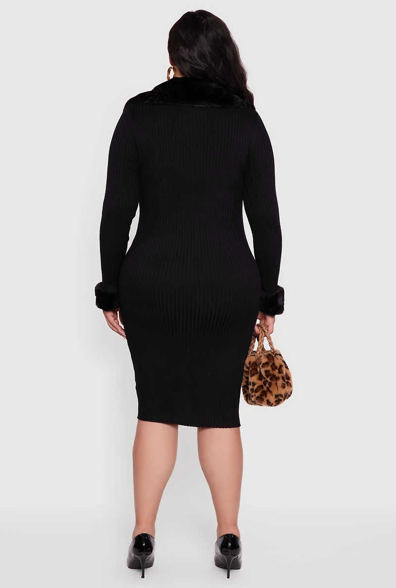 Plus Sweater Dress with Removable Collar and Cuffs