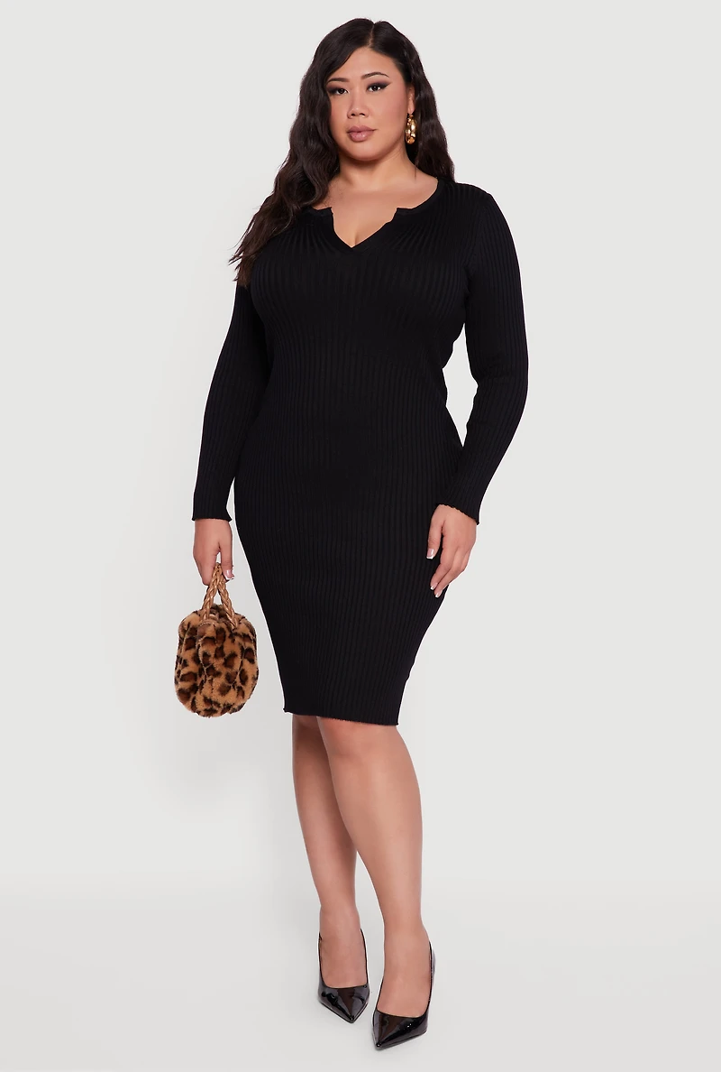Plus Sweater Dress with Removable Collar and Cuffs