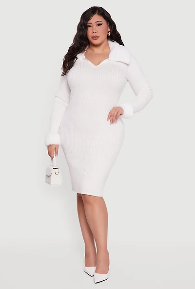Plus Sweater Dress with Removable Collar and Cuffs