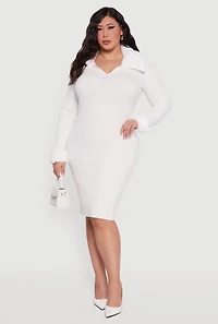 Plus Sweater Dress with Removable Collar and Cuffs
