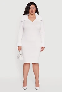 Plus Sweater Dress with Removable Collar and Cuffs