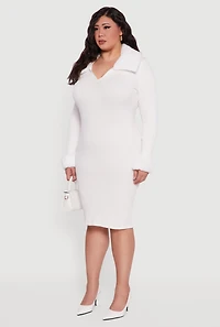 Plus Sweater Dress with Removable Collar and Cuffs