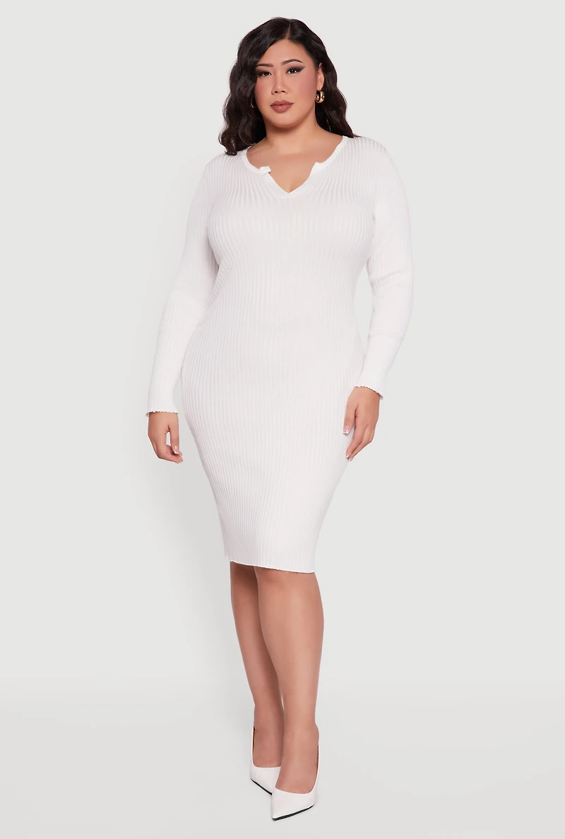 Plus Sweater Dress with Removable Collar and Cuffs