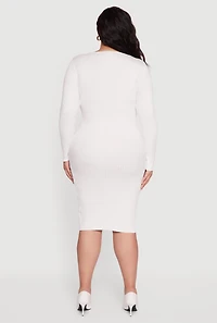 Womens Plus Size Sweater Dress with Removable Collar and Cuffs, White, Size 1X