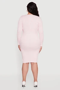 Womens Plus Sweater Dress with Removable Collar and Cuffs, Pink,