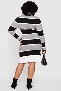 Plus Layered Look Striped Ribbed Knit Sweater Dress