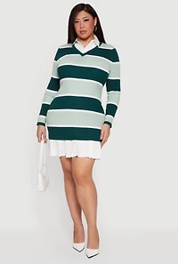 Plus Size Layered Look Striped Ribbed Knit Sweater Dress