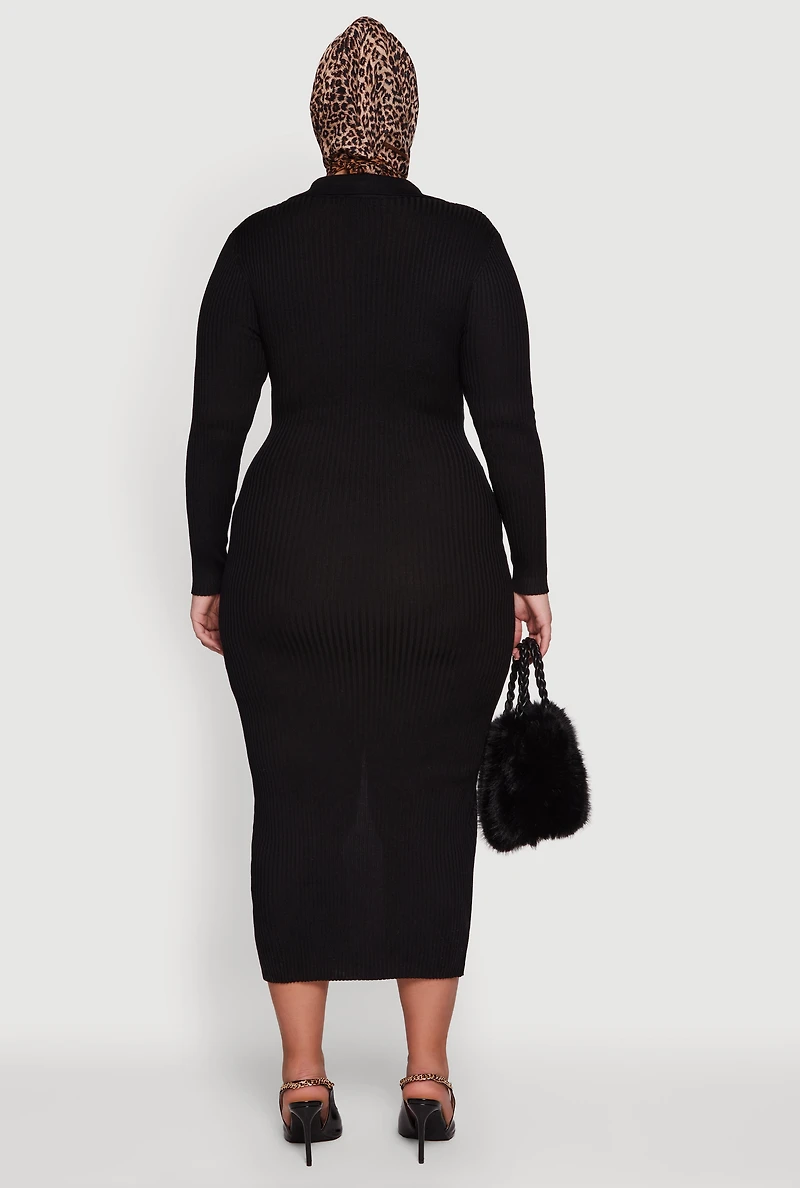 Plus Almost Famous Rib Knit Slit Front Sweater Dress