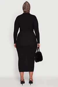 Plus Almost Famous Rib Knit Slit Front Sweater Dress