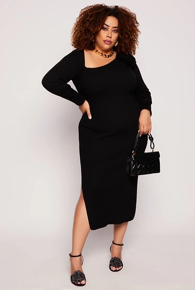 Plus Almost Famous 3D Rose Sweater Dress