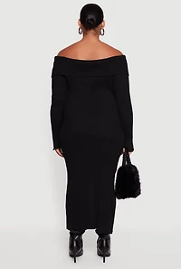 Womens Plus Zip Front Fold Over Off the Shoulder Dress, 3X