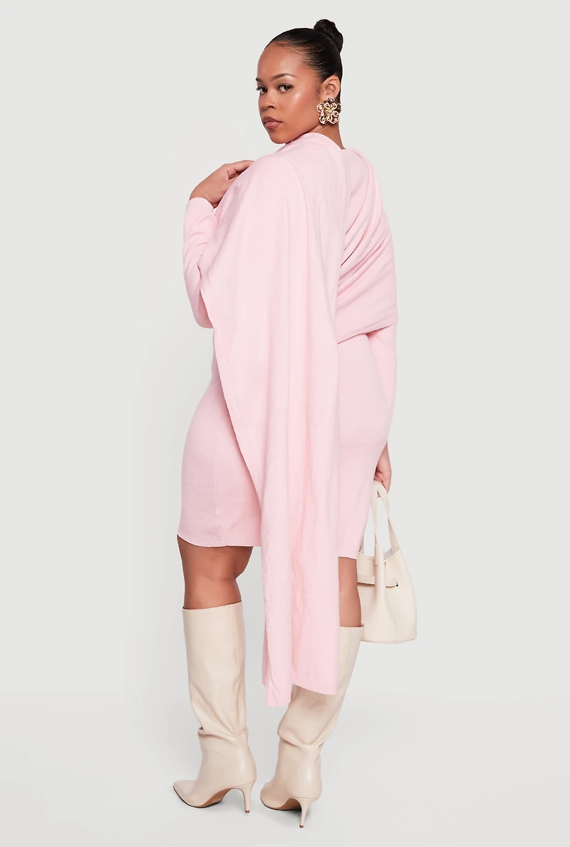 Plus Almost Famous Sweater Dress with Removable Scarf