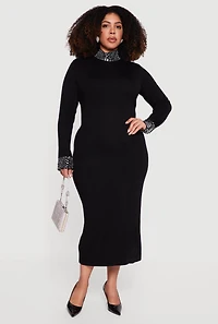 Plus Almost Famous Rhinestone Trim Sweater Dress