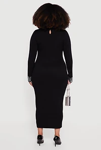 Womens Plus Size Almost Famous Rhinestone Trim Sweater Dress, Black, Size 3X