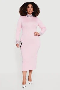 Plus Almost Famous Rhinestone Trim Sweater Dress