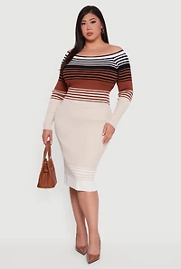 Womens Plus Size Striped Off the Shoulder Midi Sweater Dress, Multi, Size 3X