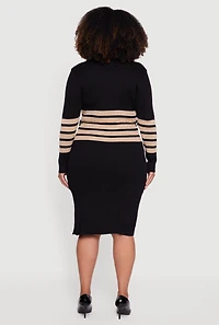 Womens Plus Size Lurex Stripe Detail Sweater Dress with Chain Belt, Black, Size 1X