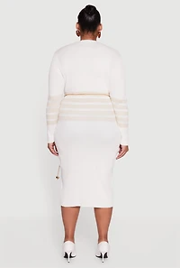 Plus Lurex Stripe Detail Sweater Dress with Chain Belt