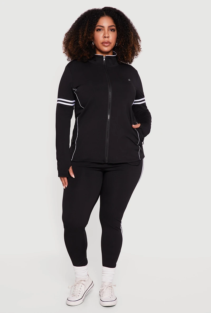 Womens Plus Mock Neck Zip Front Active Jacket with Thumb Holes,
