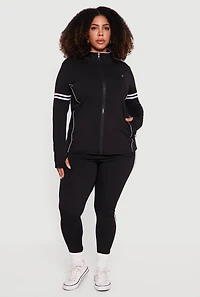 Womens Plus Mock Neck Zip Front Active Jacket with Thumb Holes,
