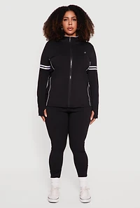 Womens Plus Mock Neck Zip Front Active Jacket with Thumb Holes,