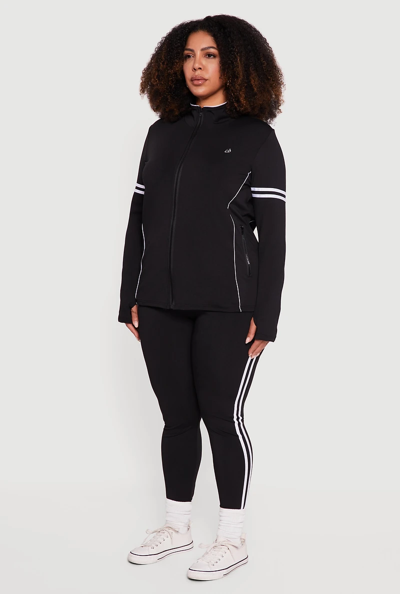 Womens Plus Mock Neck Zip Front Active Jacket with Thumb Holes,