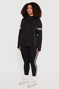 Womens Plus Mock Neck Zip Front Active Jacket with Thumb Holes,