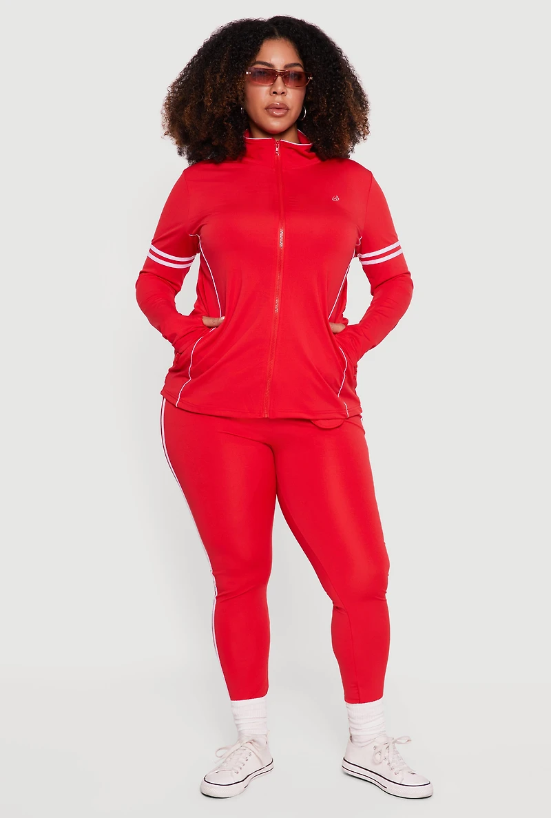 Plus Mock Neck Zip Front Active Jacket with Thumb Holes