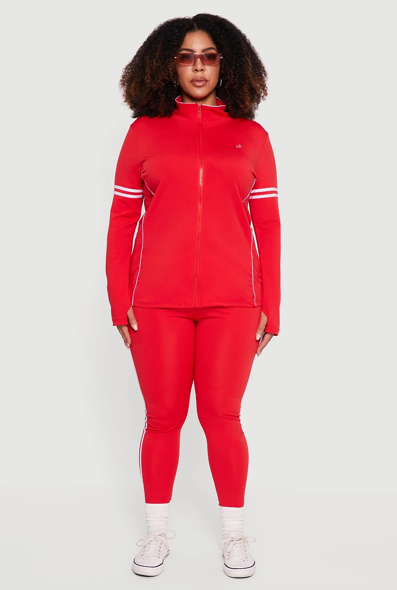 Plus Mock Neck Zip Front Active Jacket with Thumb Holes