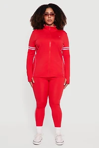 Plus Mock Neck Zip Front Active Jacket with Thumb Holes