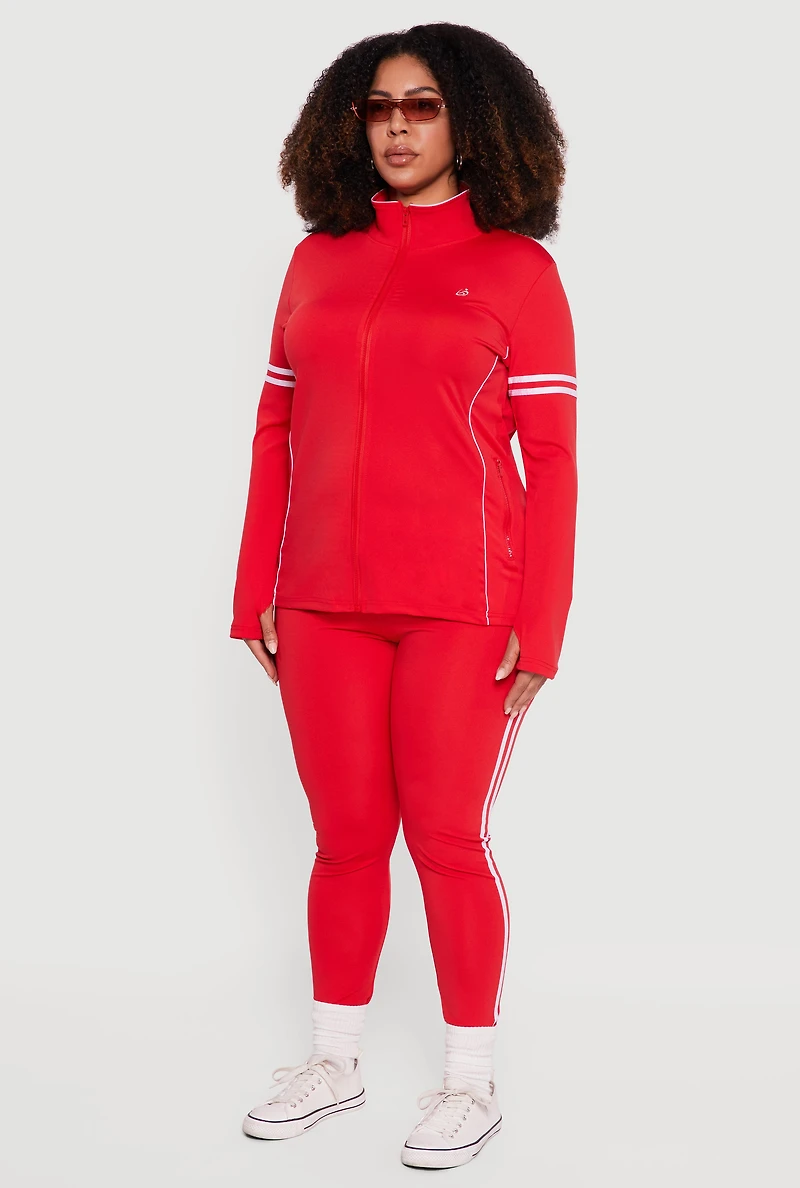 Plus Mock Neck Zip Front Active Jacket with Thumb Holes