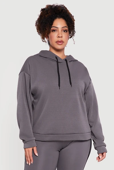 Plus Drawstring Hooded Drop Sleeve Sweatshirt