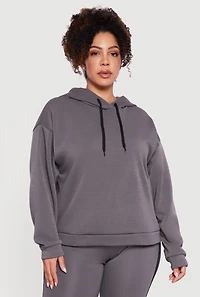 Plus Drawstring Hooded Drop Sleeve Sweatshirt